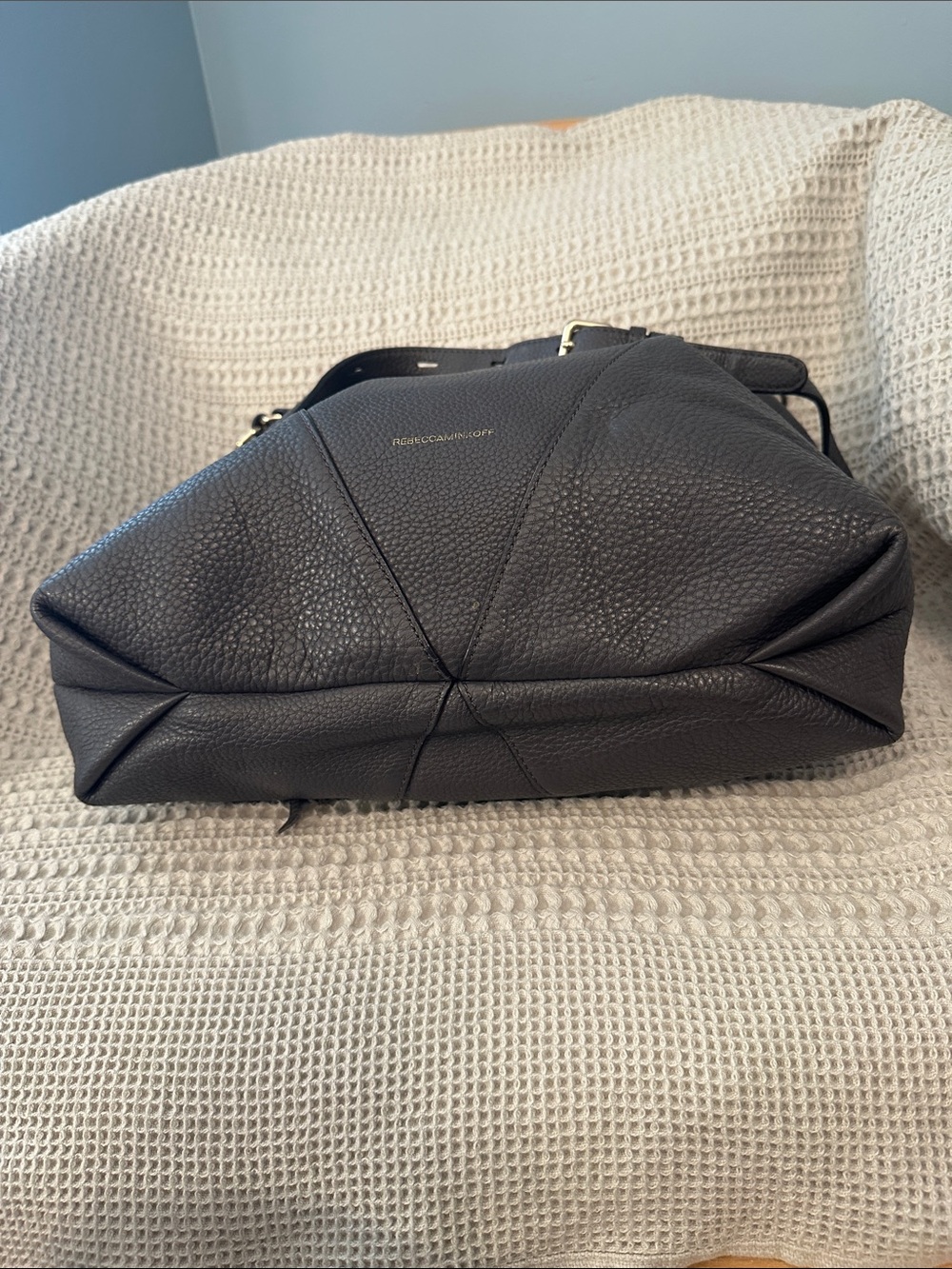 Rebecca Minkoff Moto Hobo Leather Shoulder Bag Dark Gray Gold Hardware - Picture 10 of 16